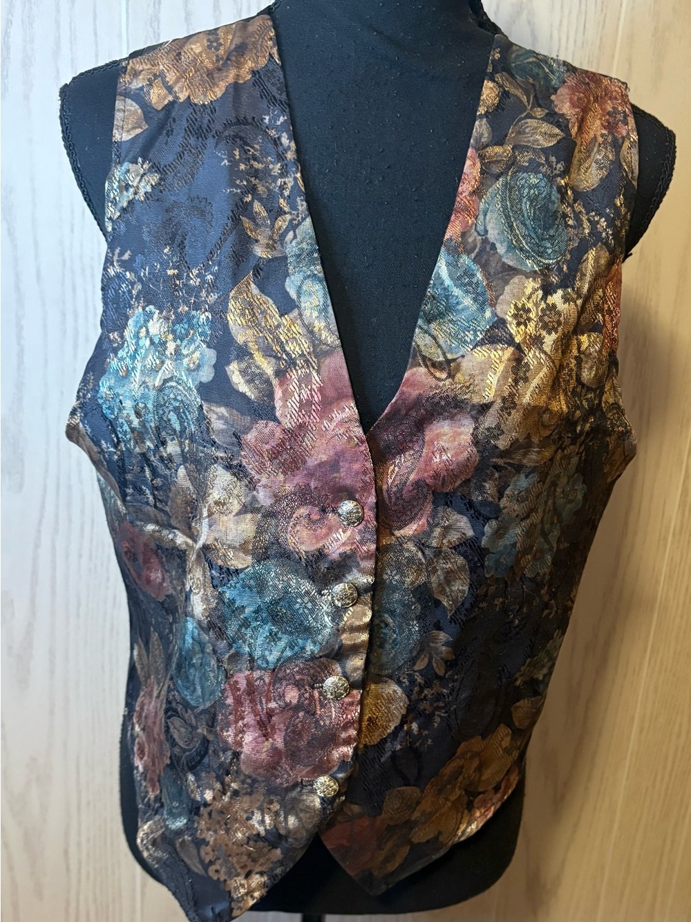 Vtg Cottagecore Boho Earthy Vest Womens Medium Dark Floral Fall Waistcoat Top